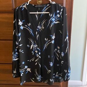 White House black market black floral blouse size L